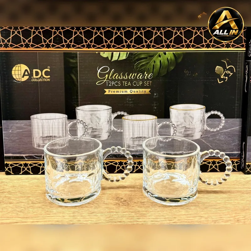 طقم كاسات شاي 12 عريض زجاج مطبع ADC0460