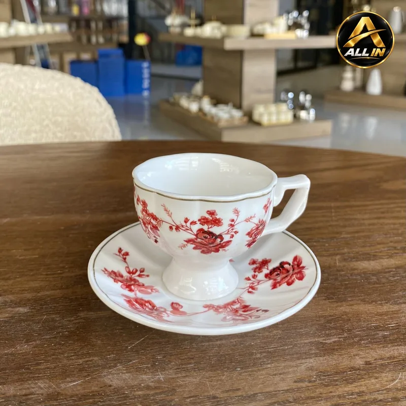 طقم فناجين قهوة 12+12 مزخرف احمر ADC121