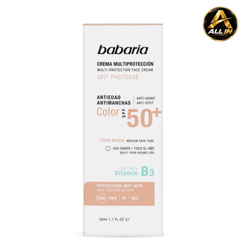 واقي شمس ملون +Babaria Facial Sun Cream Multiprotection Color 50 ML