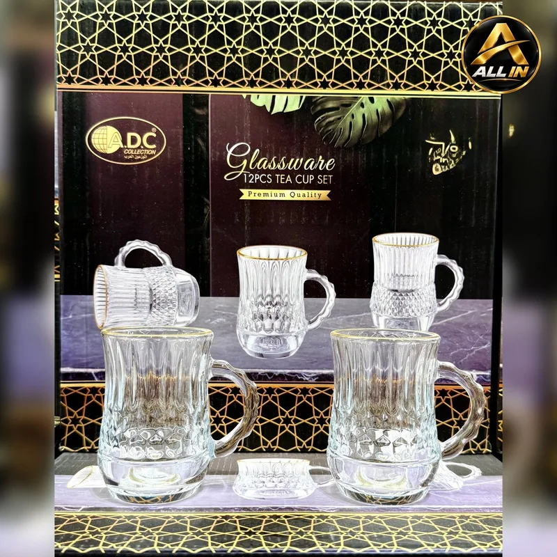 طقم كاسات شاي 12 مضلع زجاج ADC0542