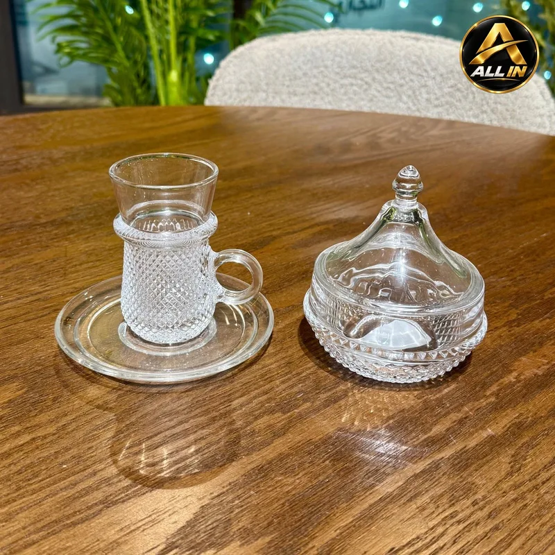 طقم كاسات شاي 6+6 مع مضيفة زجاج ADC7108