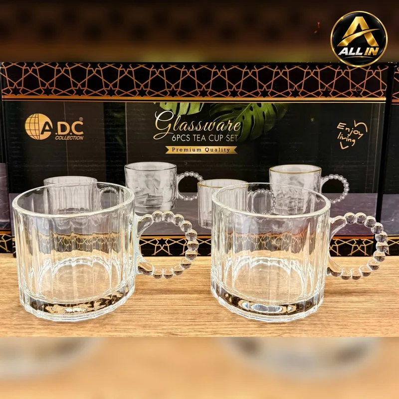 طقم كاسات شاي 6 عريض زجاج محزز ADC0455