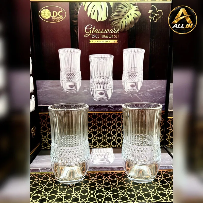 طقم كاسات عصير 12 زجاج مبزر ADC0545