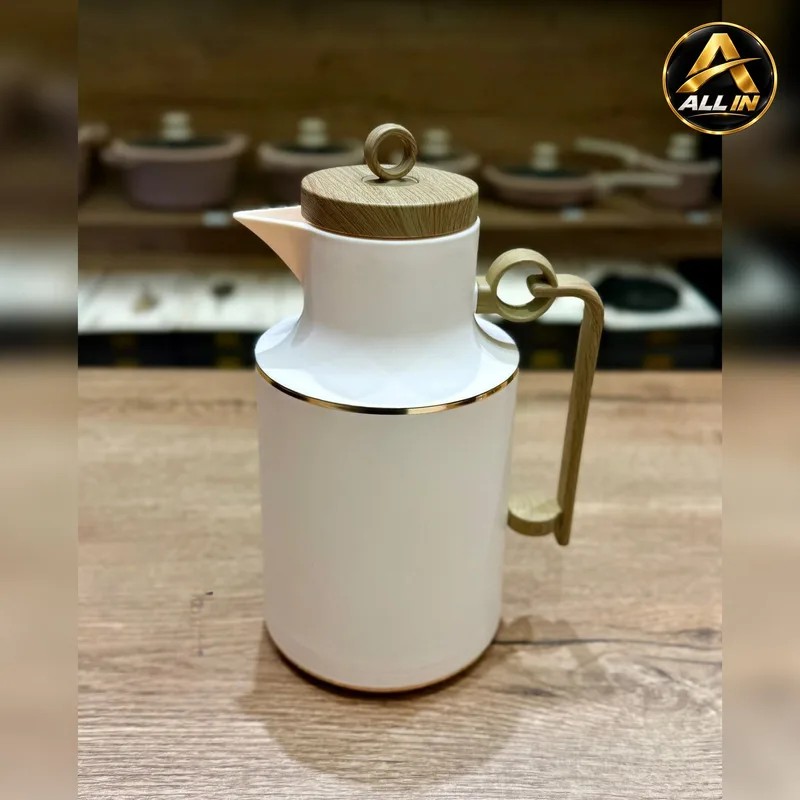 دلة ترامس 1 لتر كبسة بيج خشبي B8
