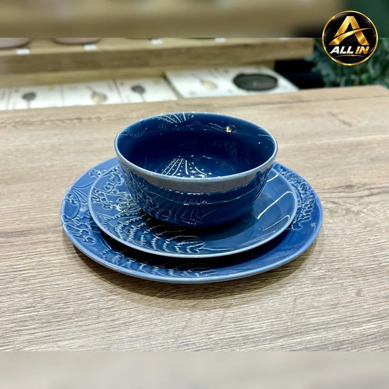 طقم صحون 18 قطعة بورسلان ازرق 7040