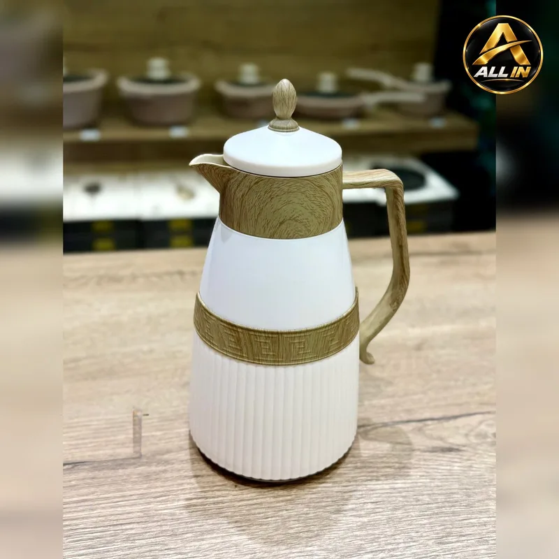 دلة ترامس 1 لتر كبسة بيج خشبي B6