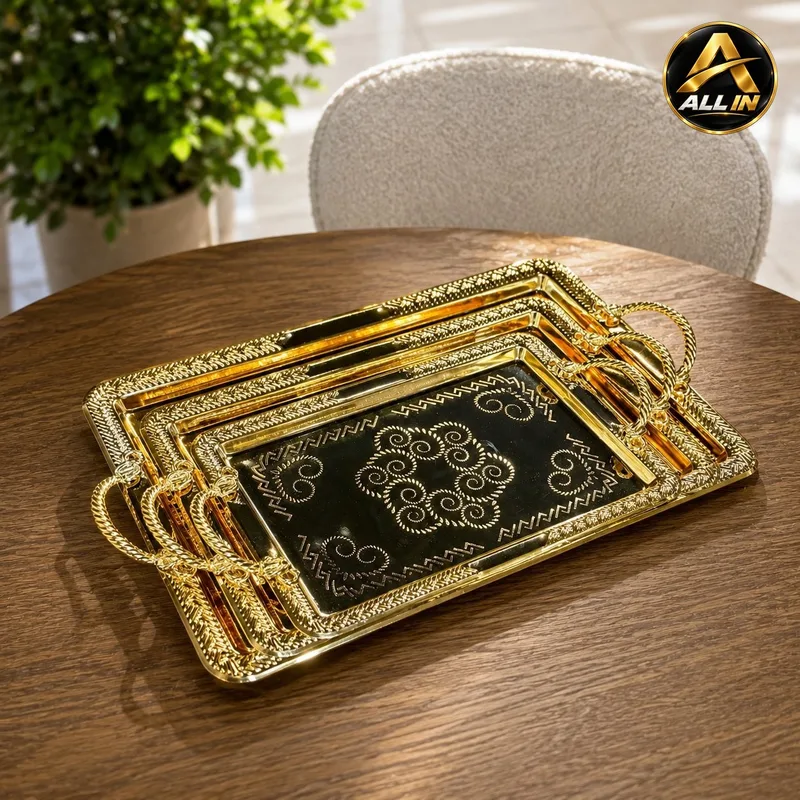 صواني تقديم 3 قطع مستطيل ذهبي S10-8