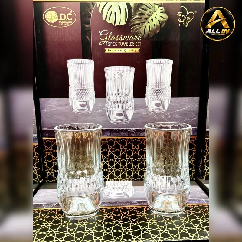 طقم كاسات عصير 12 زجاج مبلط ADC0544